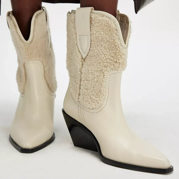 NEW FREE PEOPLE Leather Pitchfork Point Shearling Boots for woman 925 6s3 - Picture 9 of 9